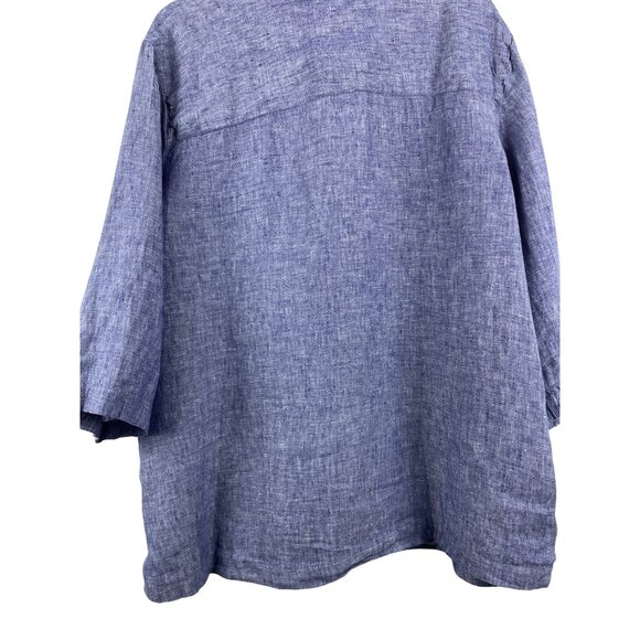 Tahari Women's 2X Plus Size 100% linen Button Detail V-Neck Lagenlook Tunic BLue - Picture 8 of 9